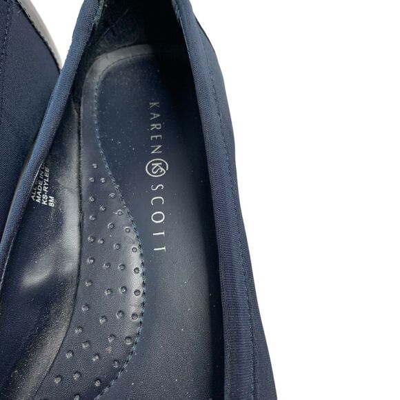 Karen Scott Navy Blue Ballet Slippers Womens 8M Patent Toe w/Bow - Picture 3 of 7